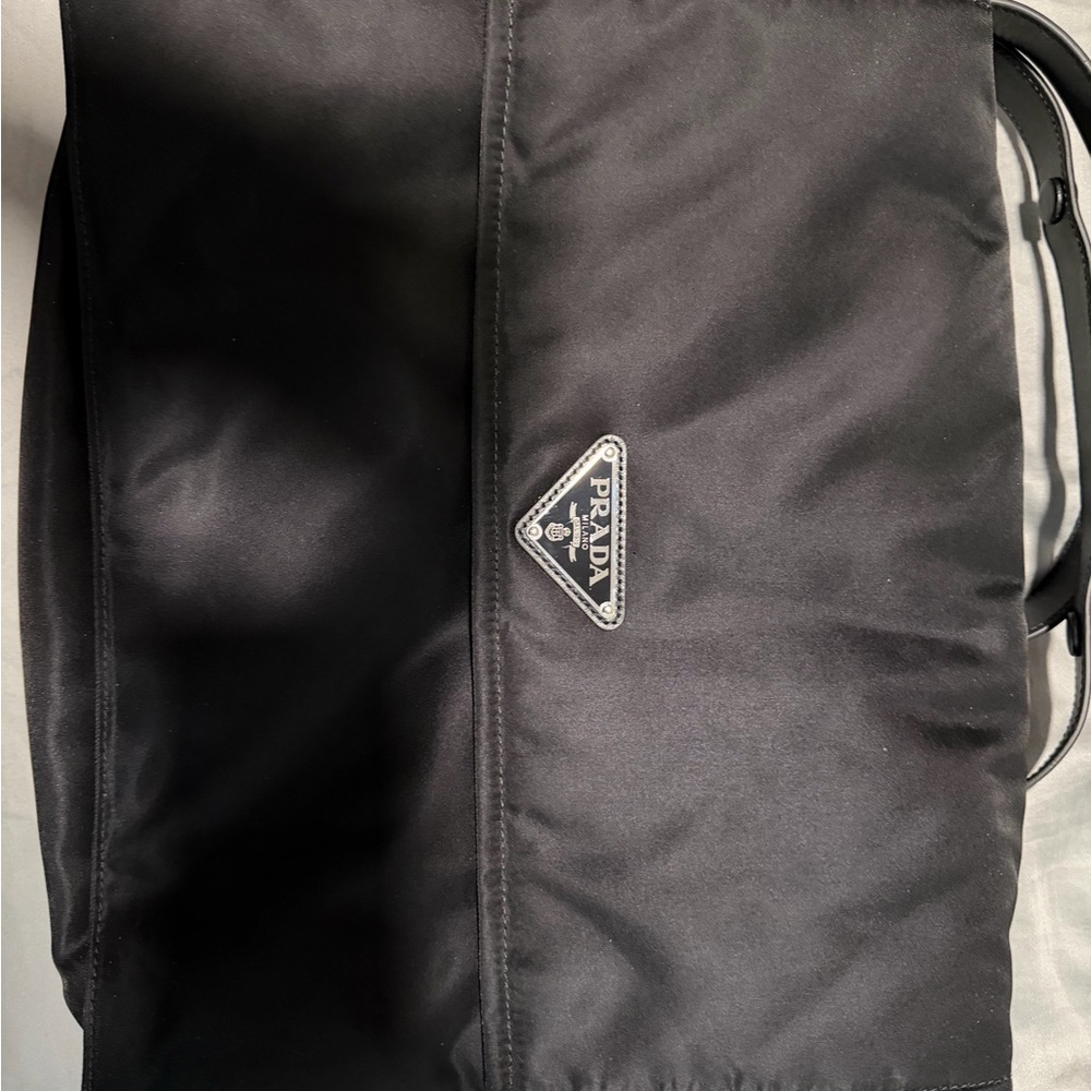Prada Black Nylon Messenger Bag with Logo Plaque